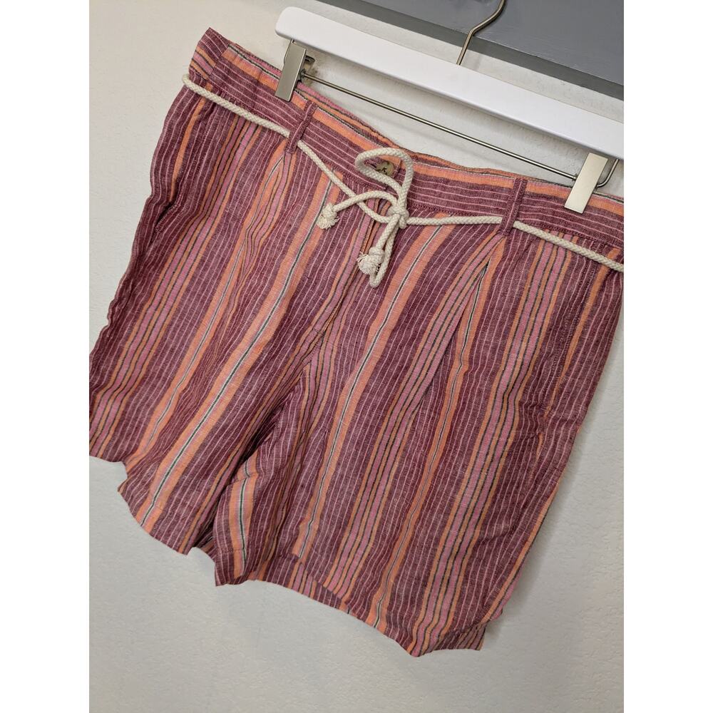 J. Jill Love Linen 100% Linen Pink Orange Striped Baggy Shorts Womens Size 12 - Picture 2 of 7